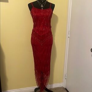 bebe Red Maxi Sequin Sheath Dress for Cocktail